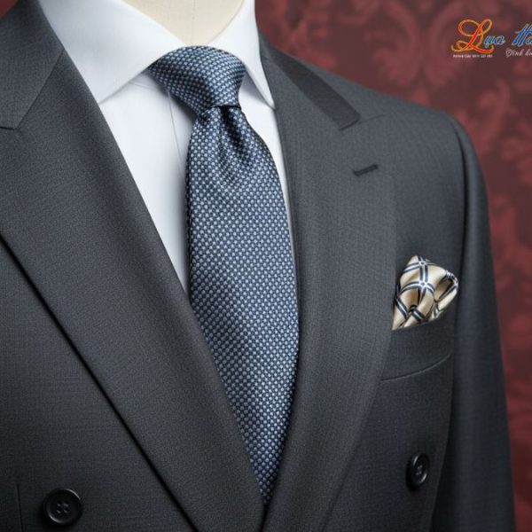 Cà vạt lụa tơ tằm họa tiết ô vuông xám MNV-CRV57