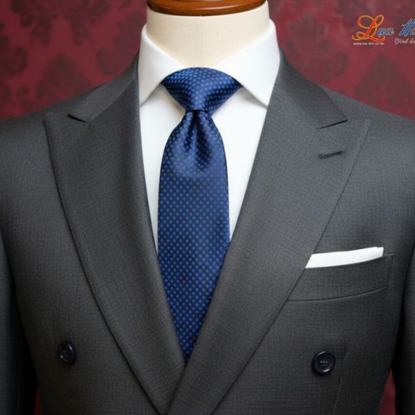 Cà vạt lụa tơ tằm họa tiết ô vuông xanh đậm MNV-CRV56