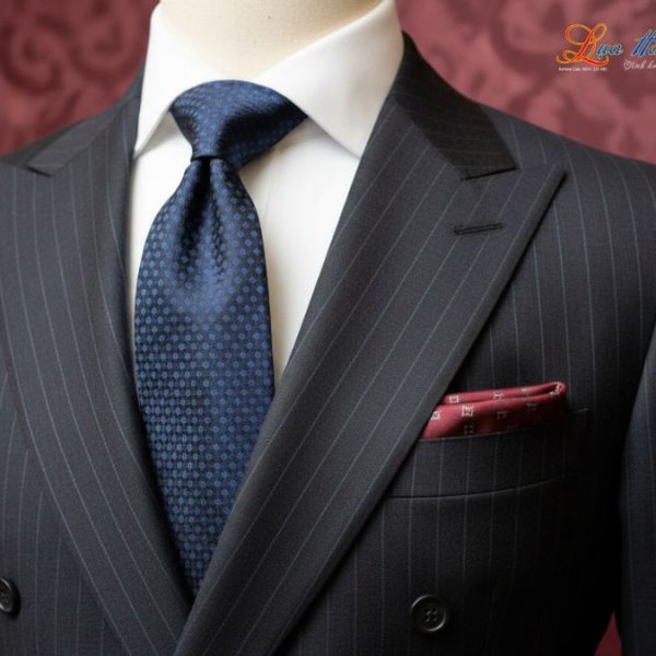 Cà vạt lụa tơ tằm họa tiết ô vuông xanh đen MNV-CRV55