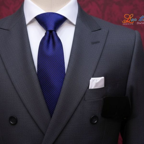 Cà vạt lụa tơ tằm họa tiết ô vuông xanh tím MNV-CRV83