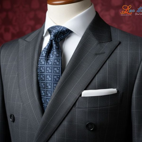 Cà vạt lụa tơ tằm họa tiết ô vuông xanh xám MNV-CRV62