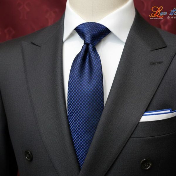 Cà vạt lụa tơ tằm họa tiết ô vuông xanh dương MNV-CRV43