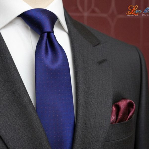 Cà vạt lụa tơ tằm màu tím chấm bi đỏ MNV-CRV70