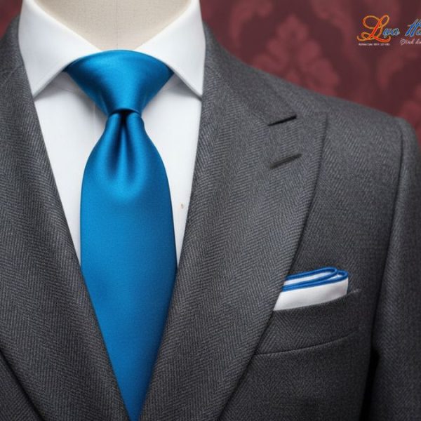 Cà vạt lụa tơ tằm trơn màu xanh dương MNV-CRV14