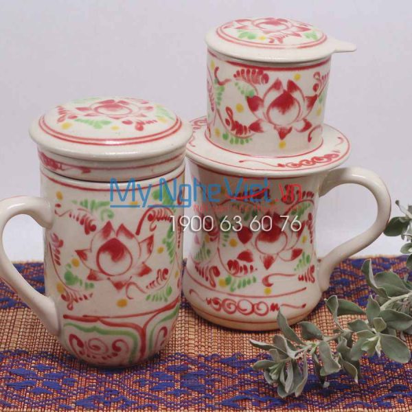 Combo ly lọc trà + phin cafe Cao vẽ sen