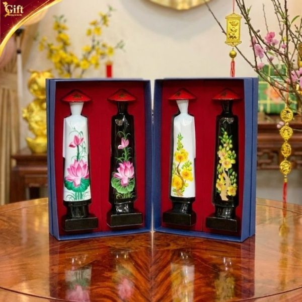 Combo tượng sơn mài cô gái áo dài Việt Nam và hộp quà ép kim thiết kế sang trọng