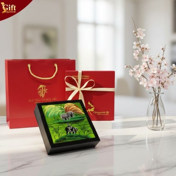 Đế lót ly sơn mài đồng quê