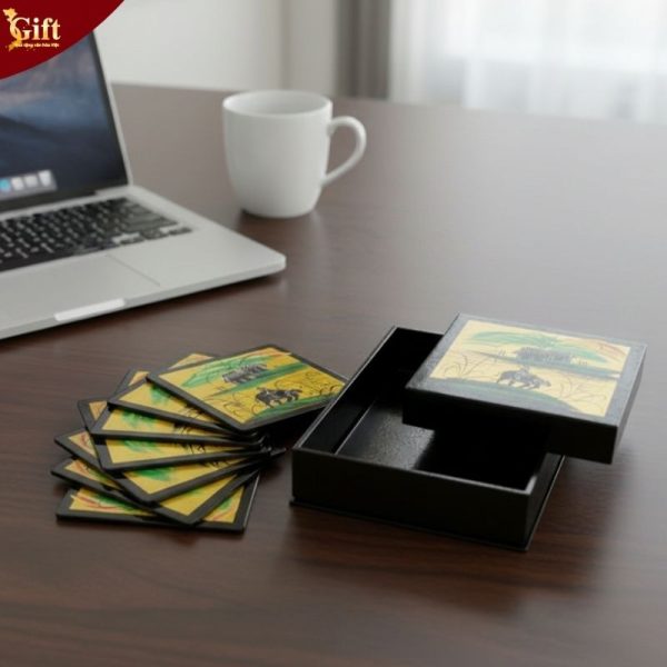 Đế lót ly sơn mài đồng quê