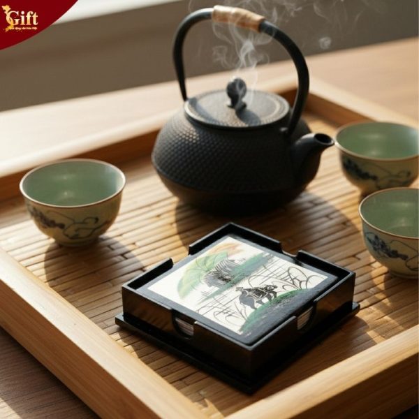 Đế lót ly sơn mài đồng quê