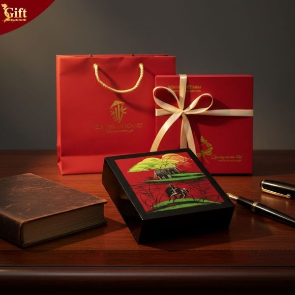 Đế lót ly sơn mài đồng quê