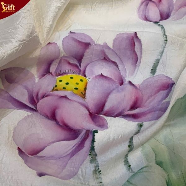 Khăn lụa tơ tằm vẽ tay hoa sen