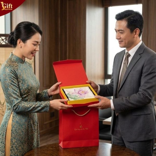 Khăn lụa tơ tằm vẽ tay hoa sen