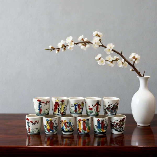 Ly Sứ Méo Vẽ Cô Gái Bát Tràng SGLSH05 - Quà Tặng Doanh Nghiệp Tinh Tế