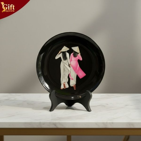 Tranh đĩa Cô Gái áo dài cẩn trứng