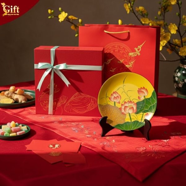 Tranh dĩa sơn mài hoa sen nền vàng