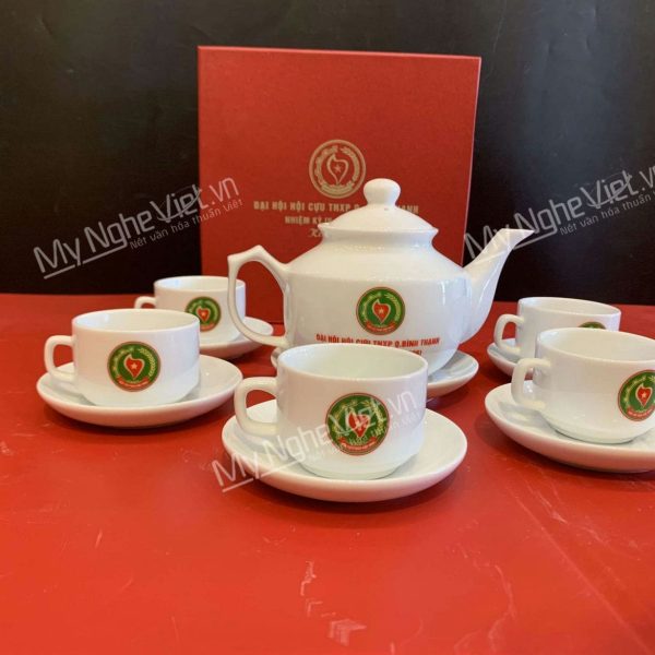 Bộ Bình Trà Dáng Hồng Kông In Logo