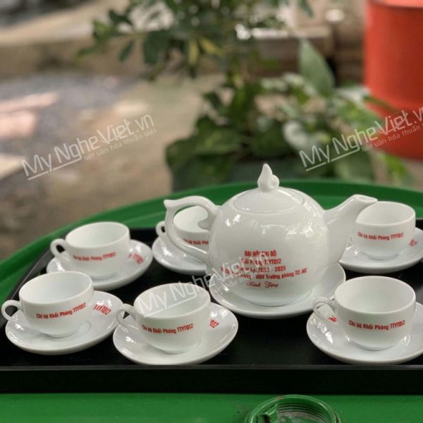 Bộ Bình Trà Dáng Bưởi cành In Logo