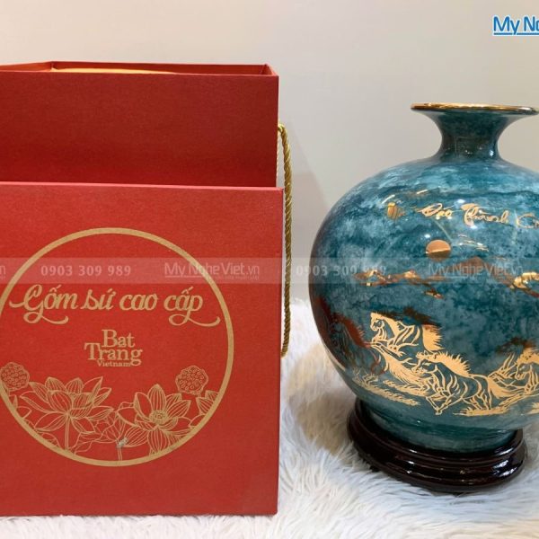 Bình thu tài hút lộc men vân đá Mã Đáo Thành Công H22cm MNV-VBT22/4