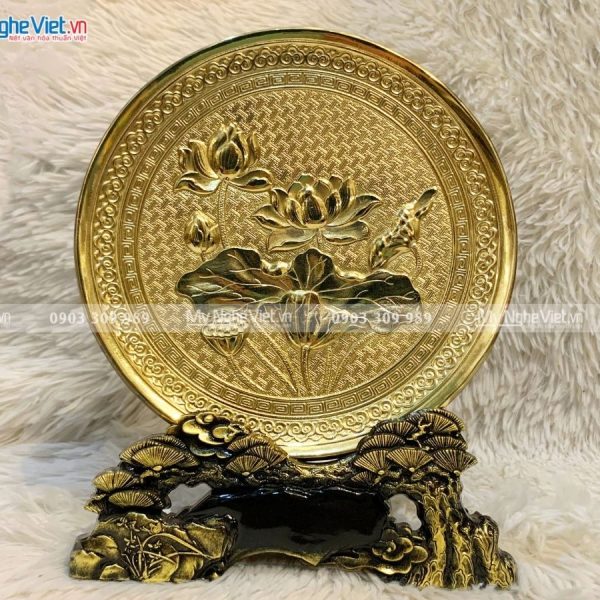Tranh Đĩa Đồng Hoa Sen, Mạ Vàng 24K MNV-TD21